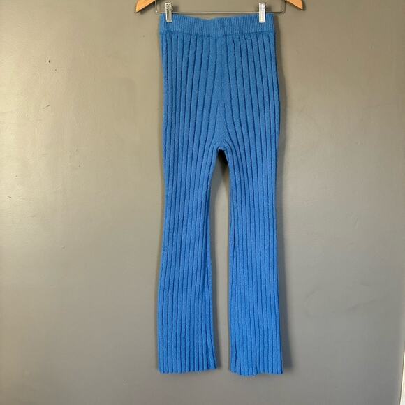 MOUSSY Sweater Knit Ribbed Pants Flare in Bright Blue Size S Cozy Luxury soft - Picture 9 of 13